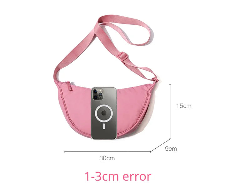 Solid Color Women's Portable Shoulder Bag Simple Female Nylon Cloth Padded Crossbody Bags Travel Purse Handbags Messenger Bag - Tasawoq