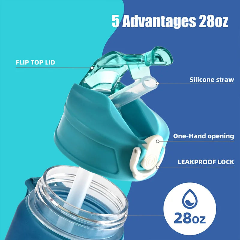 1PCS 800ML Large Capacity Sports Water Bottle Leak Proof Colorful Plastic Cup Drinking Outdoor Travel Portable Gym Fitness Jugs - Tasawoq