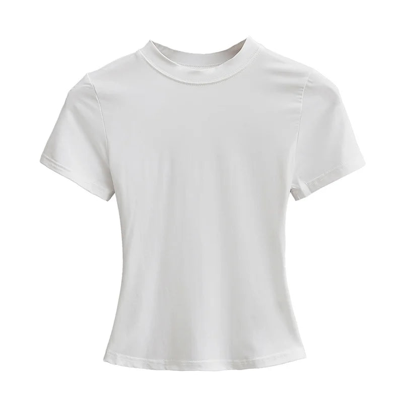 2024 New High Quality Casual T shirt Sexy Slim Short Sleeves Fashion Trend Solid Women Clothing y2k Tops - Tasawoq