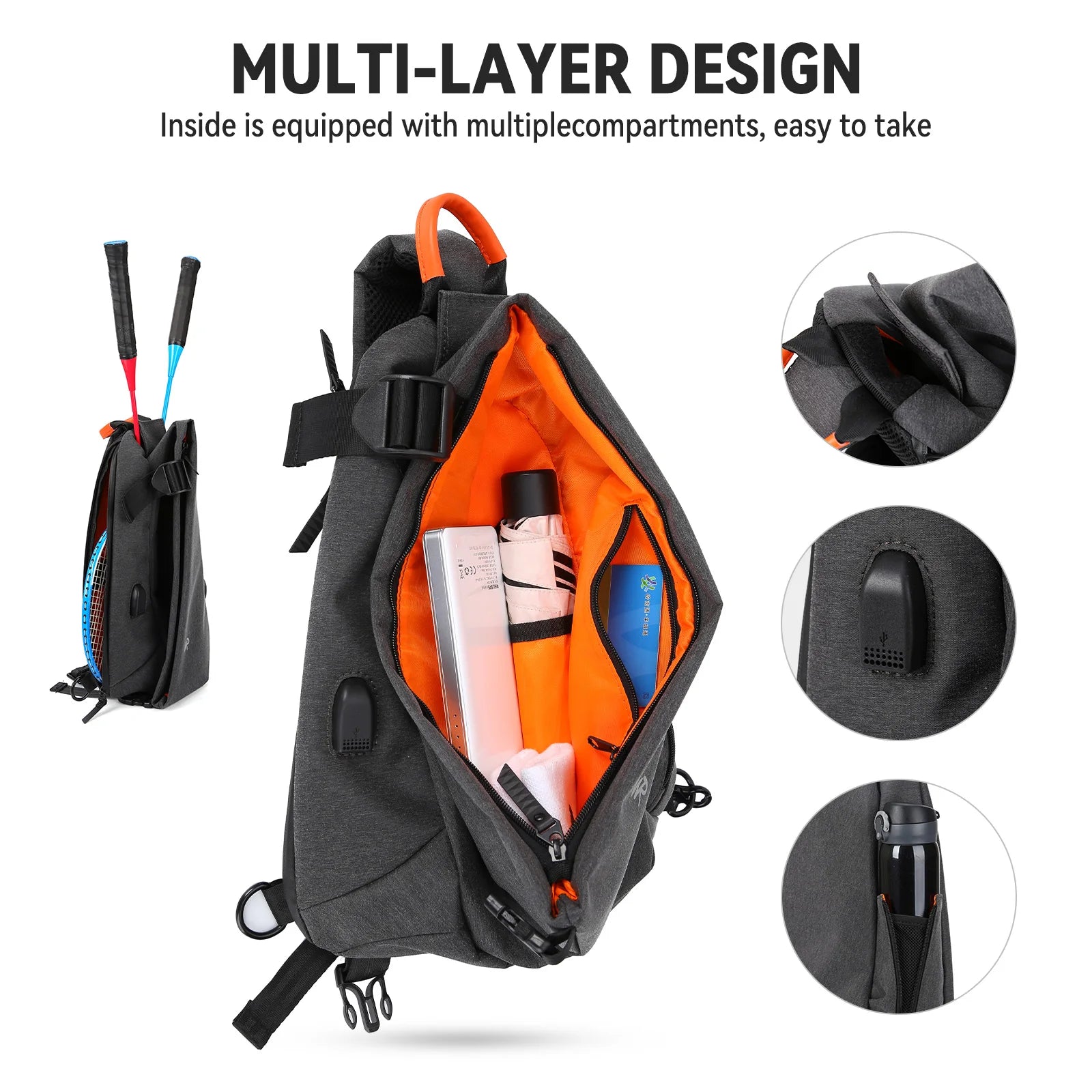 Anti-Theft Crossbody Sling Bag for Men Women,Small Backpack One Shoulder Bag, Chest Bag Sling Backpack for Hiking Biking Travel - Tasawoq