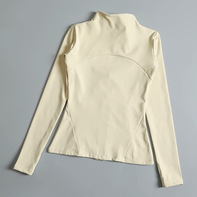 New yoga wear ladies coat round high elastic loose exercise yoga fitness long sleeve stand-up collar yoga tops - Tasawoq