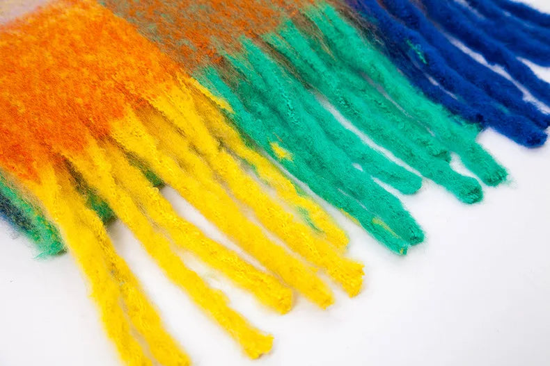 2025 Winter Thick Warm Scarf Women Cashmere Shawl and Wraps Pashmina Neckerchief Bufanda Female Rainbow Hairy Tessel Echarpe New - Tasawoq