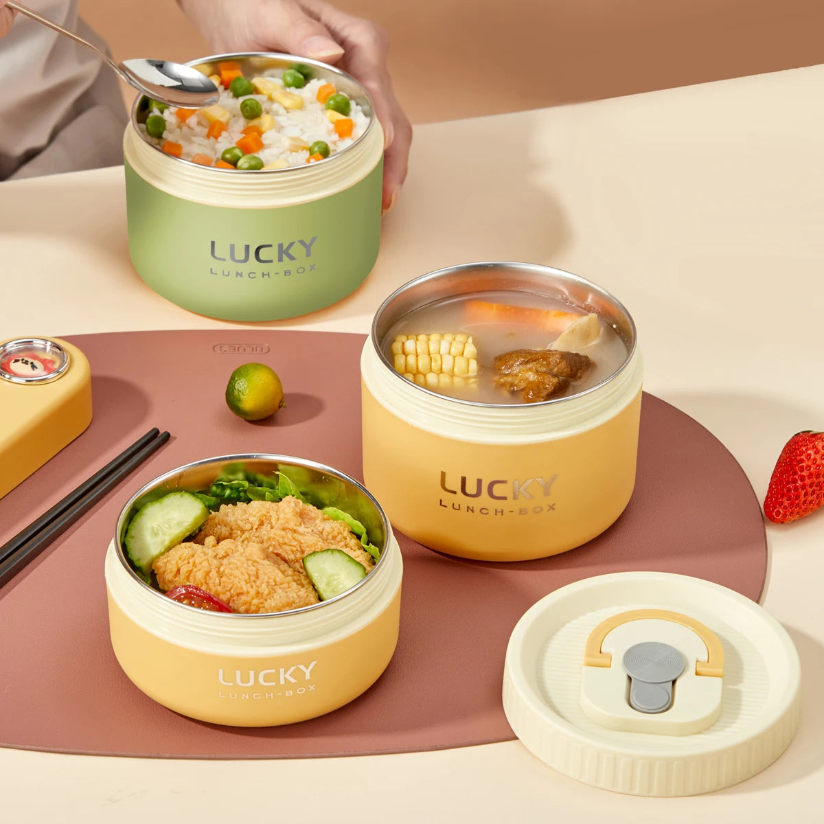 WORTHBUY Portable Sealed Thermal Lunch Box For Kids Stackable Microwave 304 Stainless Steel Bento Box Insulated Food Container