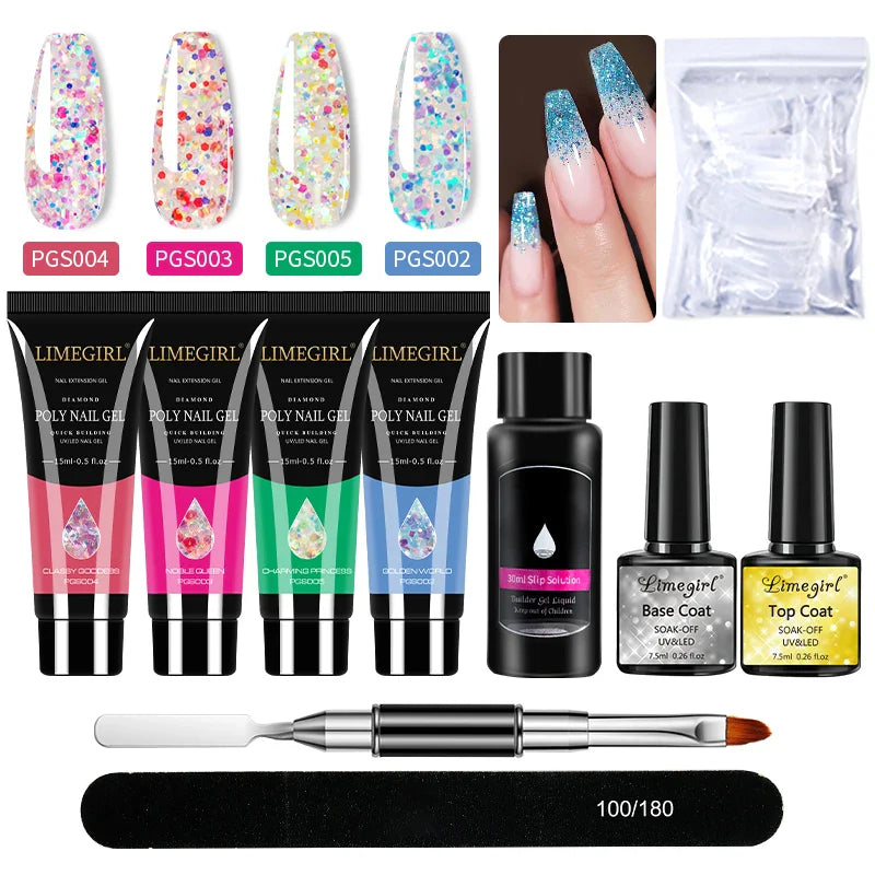 Nail Art Limegirl Kit Poly Nail Gel Extending Soaking Gel Kit Nail Art Acrylic Gel Varnish Kit For Novices Semi Permanent Gel So - Tasawoq