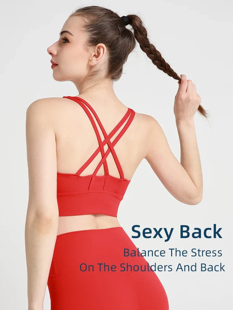 New Summer Sexy Sports Bras Women Fitness Vest Sports Top Cross Back Yoga Bra Running Fitness Breathable Shockproof Yoga Bra - Tasawoq