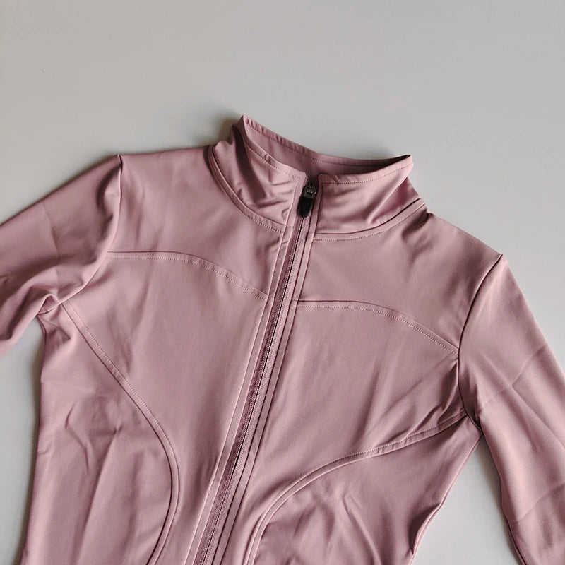Outdoor Sports Long Sleeved Women Slim Yoga Clothes Quick Dry Zipper Cardigan Stand Up Collar Jacket Running Fitness Jacket Top - Tasawoq