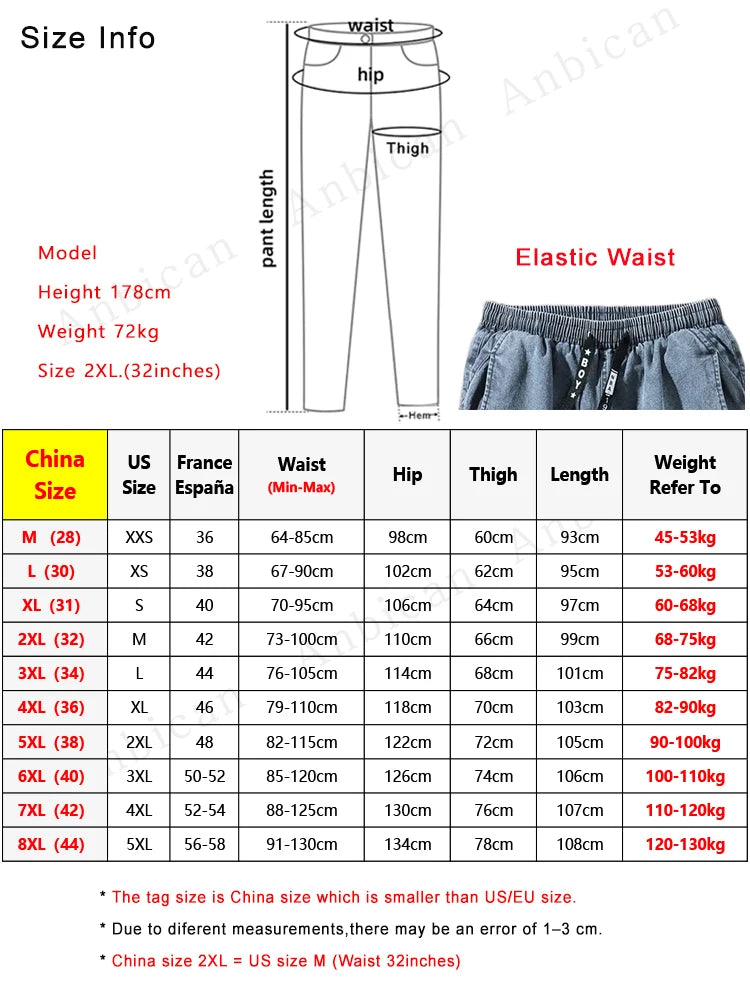 Big Size Men's Jogger Jeans 6XL 7XL 8XL Streetwear Black Blue Casual Denim Cargo Pants Stretch Cotton Taper Jeans Baggy Trousers - Tasawoq
