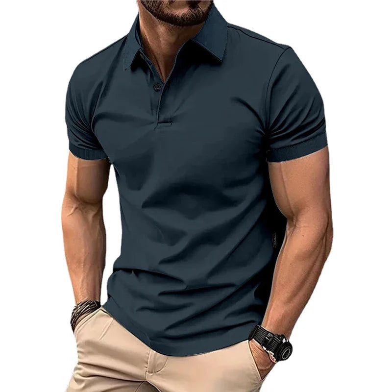 Summer Men's Solid Color Polo Shirt Short Sleeve Lapel Button Tshirts for Men Casual Streetwear Lightweight Jogging Tops - Tasawoq