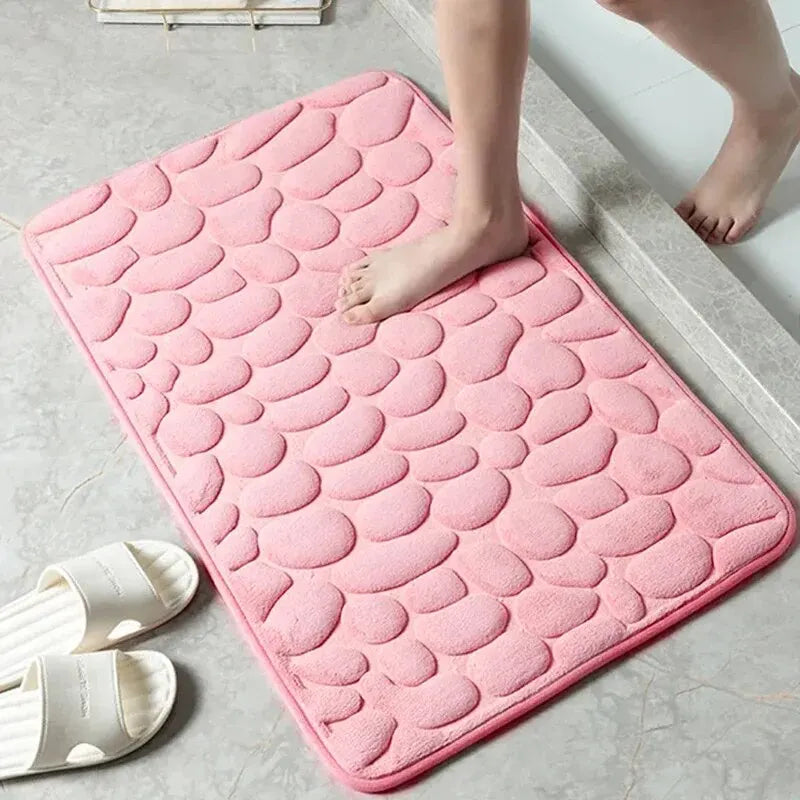 1pc embossed fiber carpet, bathroom living room anti slip mat, pebble floor mat, household items - Tasawoq