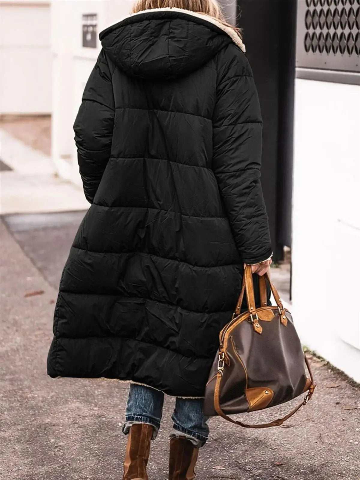 Winter Hooded Quilted Jacket For Women Solid Reversible Long Sleeve Thick Coat Warm Fashion Long Outerwear Casual Puffer Coats - Tasawoq