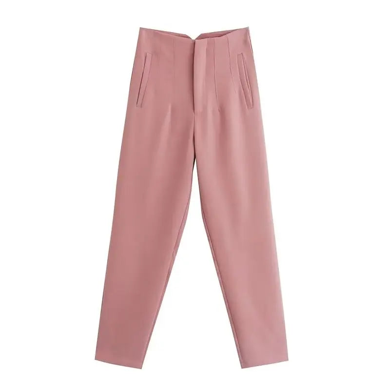 Willshela Women Fashion Straight Pants High Waist Front Zipper Trousers Vintage Full Length Female Chic Lady - Tasawoq