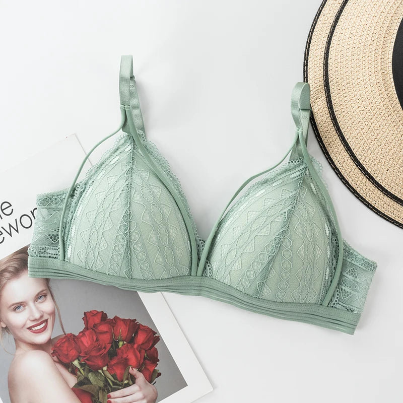 Floral Lace Bras for Women Sexy Lingerie Beauty Back Deep V Bralette Wire Free Thin Underwear Push Up Bra Female Brassiere - Tasawoq