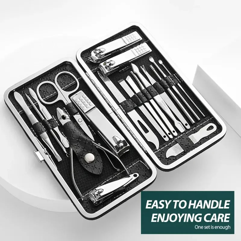 Nail art 19 piece set of beauty tools, home manicure, foot trimming, eagle beak pliers, care kit, nail knife, nail clipper set - Tasawoq