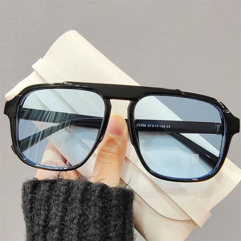 2024 New Fashion Men Sunglasses Oversized Frame Women Anti-blue Light Transparent Glasses UV400 Eyewear Flat Mirror Eyeglass - Tasawoq