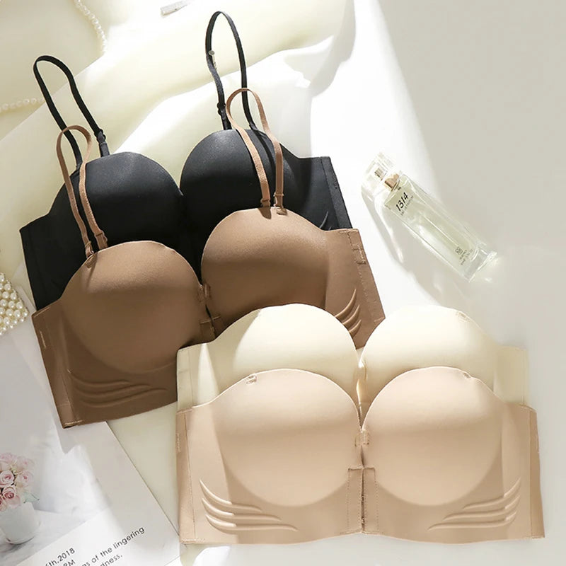 FINETOO Front Closure Sexy Push Up Bra Women Invisible Bras Underwear Lingerie For Female Brassiere Strapless Seamless Bralette - Tasawoq