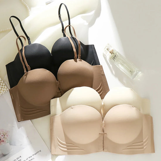FINETOO Front Closure Sexy Push Up Bra Women Invisible Bras Underwear Lingerie For Female Brassiere Strapless Seamless Bralette - Tasawoq