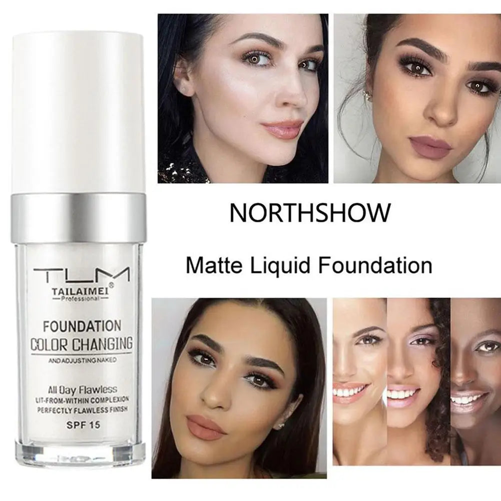 Colour Changing Liquid Foundation Hides Wrinkles & Lines, BB Cream Makeup Base Concealer Moisturizing Primer All Skin Tone SPF15 - Tasawoq