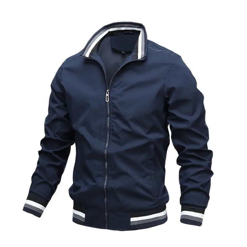 Autumn and Winter Men's Stand Collar Casual Zipper Jacket Outdoor Sports Coat Windbreaker Jacket for Men Waterproof Bomber - Tasawoq
