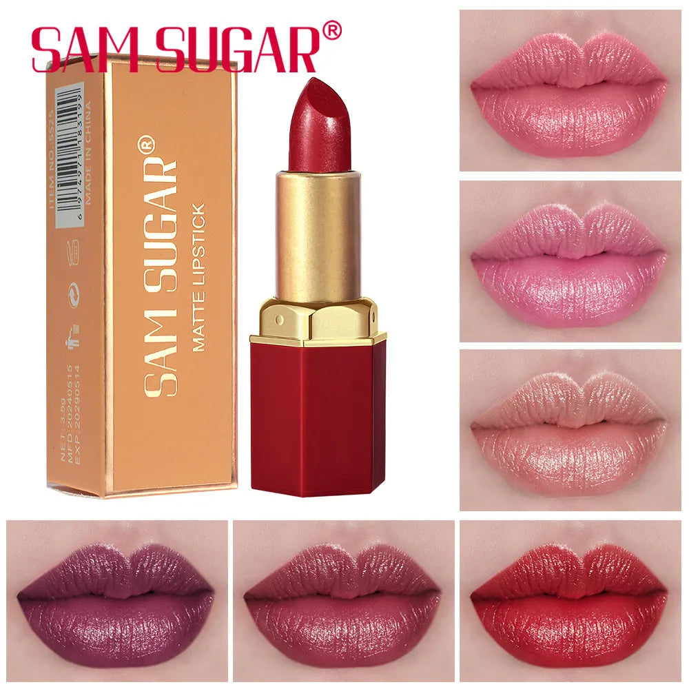 6 Colors Gold Bar Tube Lipstick Matte Texture Pearlescent Glitter Velvet Lipstick Valentine's Day Gift 1PCS - Tasawoq