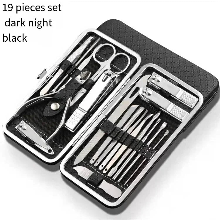 Nail art 19 piece set of beauty tools, home manicure, foot trimming, eagle beak pliers, care kit, nail knife, nail clipper set - Tasawoq