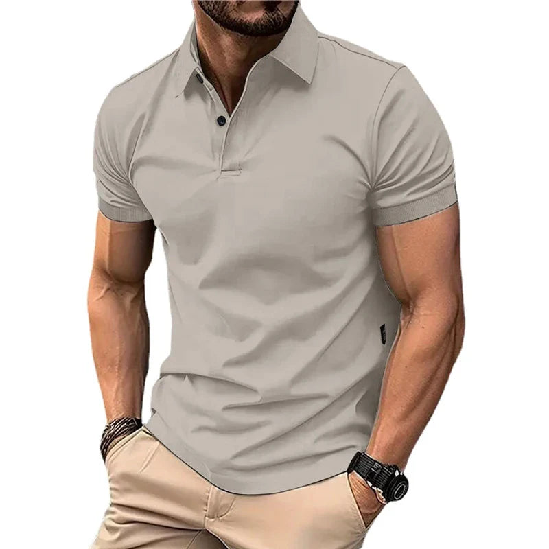 Summer Men's Solid Color Polo Shirt Short Sleeve Lapel Button Tshirts for Men Casual Streetwear Lightweight Jogging Tops - Tasawoq