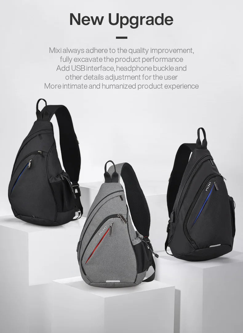 Mixi Men One Shoulder Backpack Women Sling Bag Crossbody USB Boys Cycling Sports Travel Versatile Fashion Bag Student School - Tasawoq