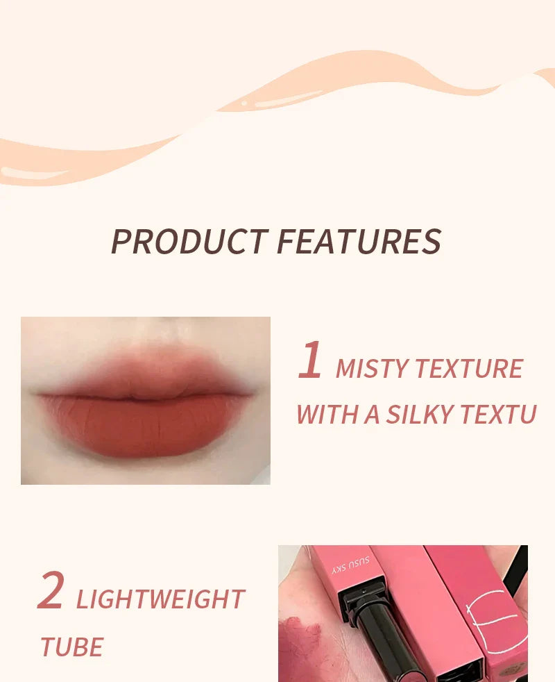 TX010Thin Tube Matte Lipstick, Waterproof and Sweatproof, Does Not Fade Or Remove Makeup, Can Be Used on Both Lips and Cheeks - Tasawoq