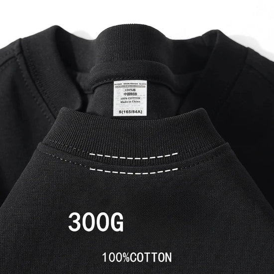 Summer Cotton Heavy Duty 300grams American Pure Cotton Short Sleeves T-shirt Men Casual Base Top Oversized T Shirt - Tasawoq