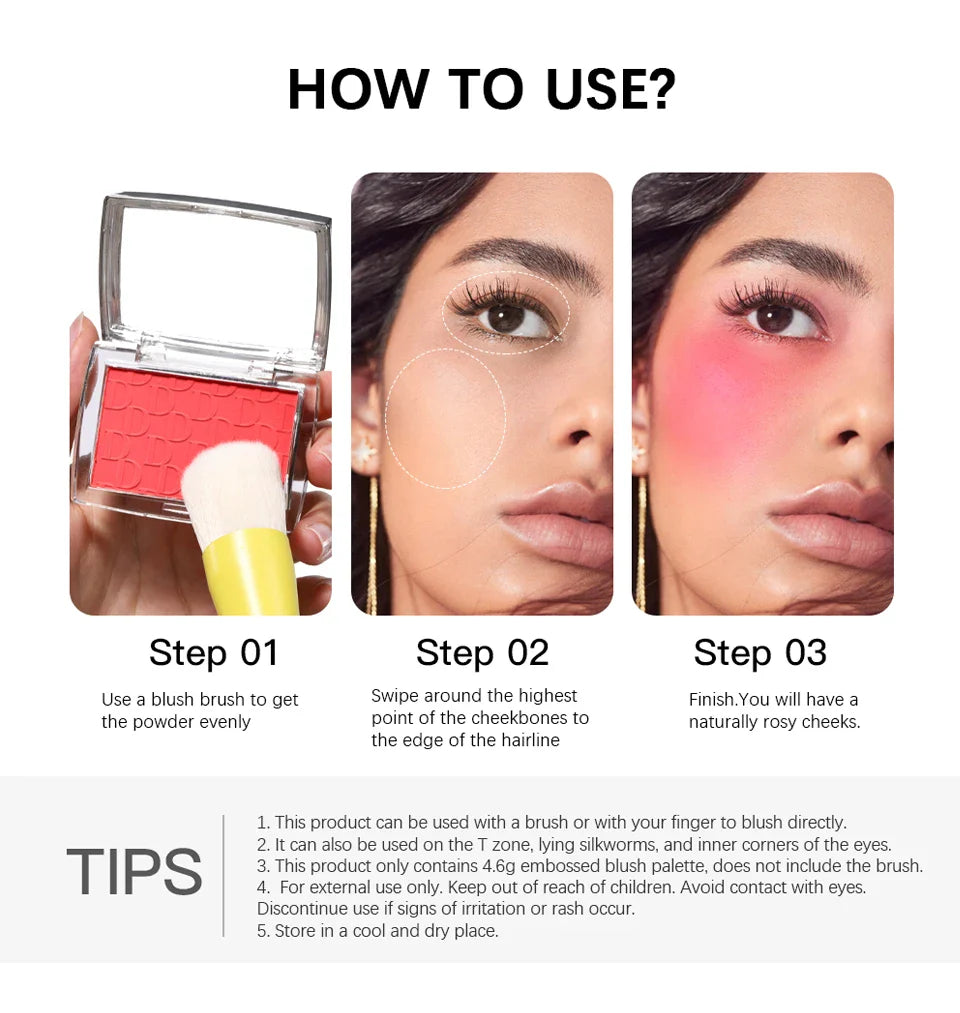 Blush Matte Natural Cheek Tint Brighten Face Waterproof Face Contouring Cosmetics Blush Powder Soft Female Makeup For Cheeks - Tasawoq
