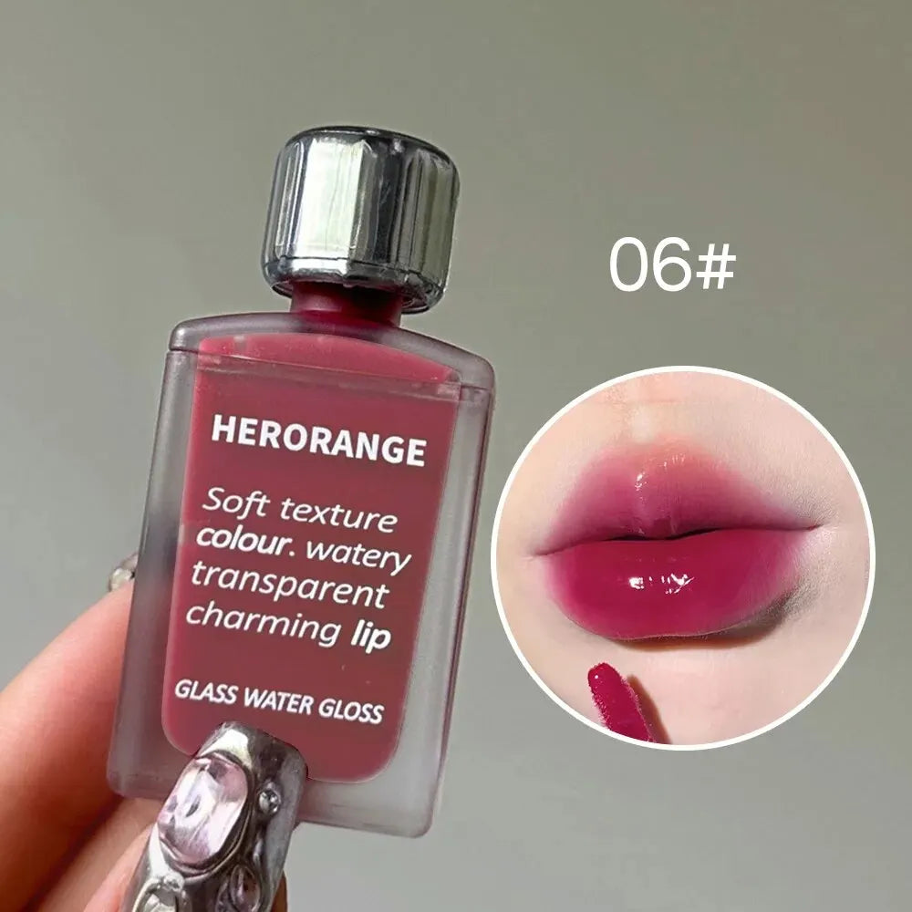 Lightly Glass Water Gloss Herorange Lip Glaze Mirror Moisturizing Plump Lips Not Easy To Stick To The Cup Long-Lasting Makeup - Tasawoq
