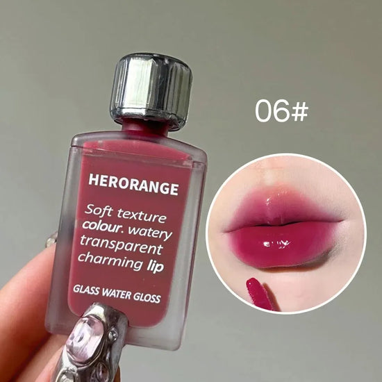 Lightly Glass Water Gloss Herorange Lip Glaze Mirror Moisturizing Plump Lips Not Easy To Stick To The Cup Long-Lasting Makeup - Tasawoq