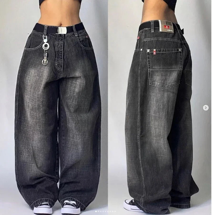 2024 New American Trend Retro Hip-hop Embroidery Pattern Baggy Jeans For Men And Women Y2K Harajuku Gothic Wide Pants Streetwear - Tasawoq
