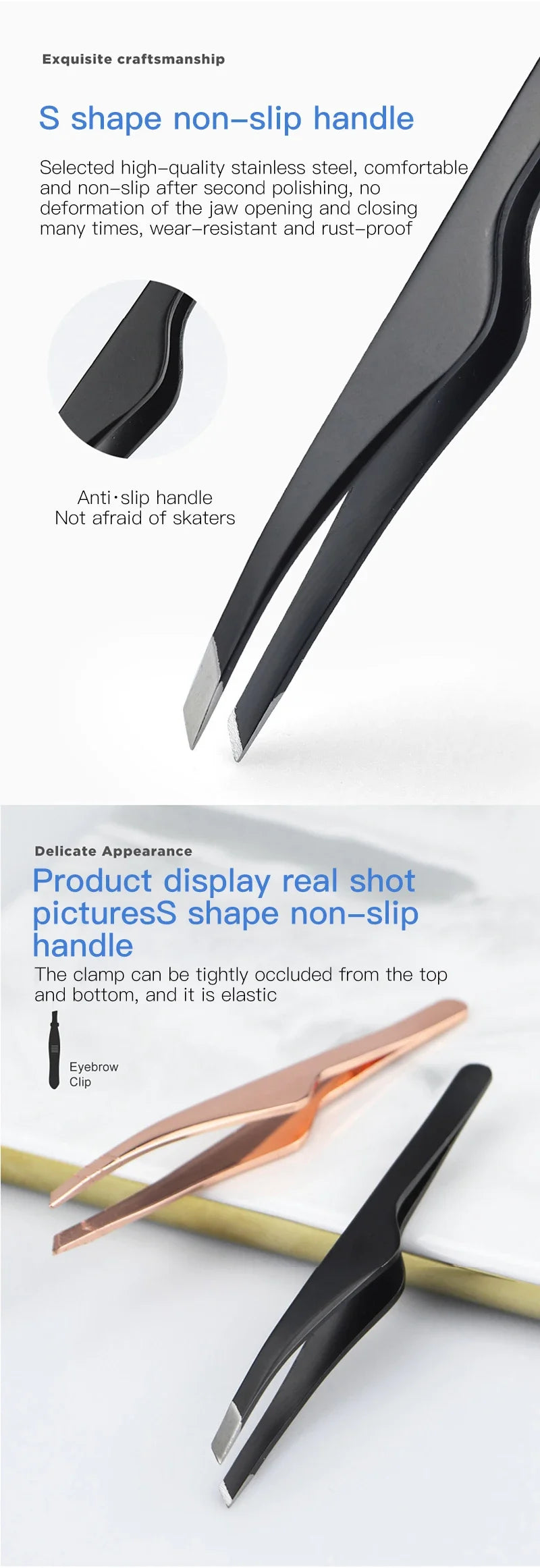 Hair Removal Tweezers Stainless Steel Eyebrow Tweezers Slant Tip Point Tip Flat Tip Rose Gold Silver Black Cosmetic Makeup Tools - Tasawoq