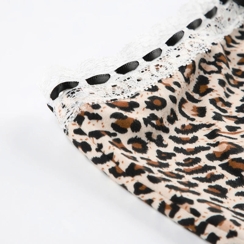 CIBBAR Hot Sexy Leopard Print Shorts Streetwear y2k Lace Patchwork Bow Low Rise Skinny Short Pants Women Vintage 2000s Clothing - Tasawoq