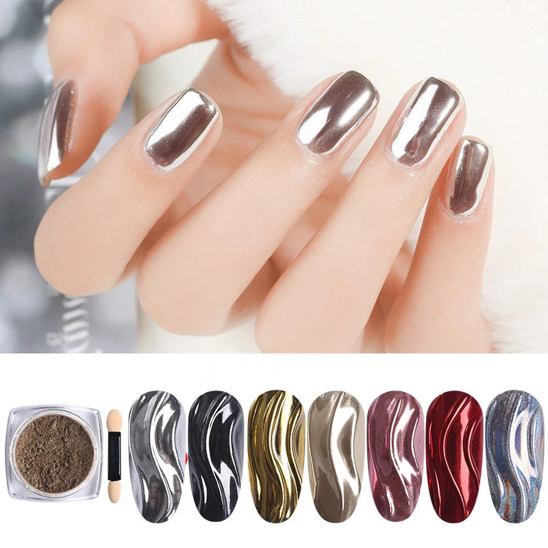 Nail Art Mirror Glitter Powder Rose Gold Silver Metallic Effect Nail Glitters For Nails UV Gel Polish Nails Chrome Pigment Decor - Tasawoq