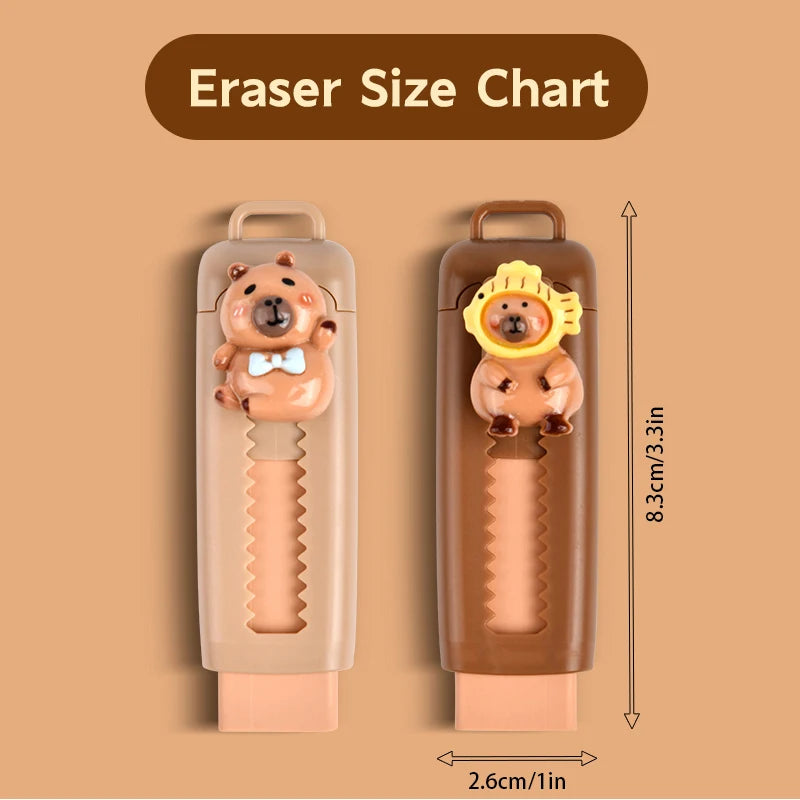 Kawaii Capybara Retractable Rubber Eraser Random Color Cute Korean Stationery School Office Supplies For Back To School