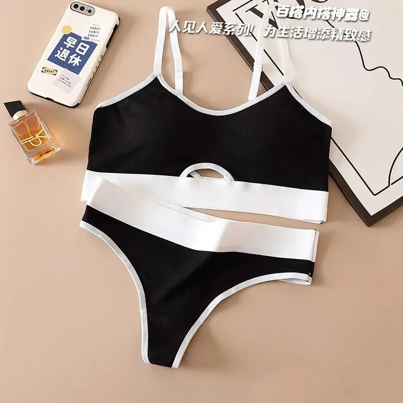 Seamless Bras Sports Bra And Panties Set Women Hollow Out Cotton Underwear U Back Push Up Bras Comfort Sexy Lingerie Set - Tasawoq