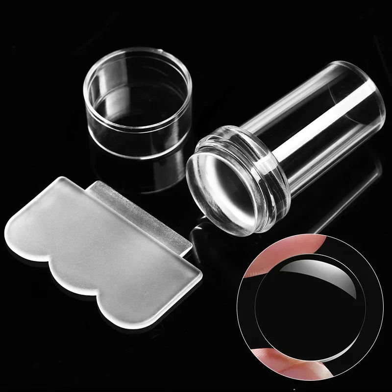 Nail Stamping Plates Pure Clear Jelly Nails Art Stamper Scraper Set Print Silicone Marshmallow Design Manicure Accessories Tool - Tasawoq
