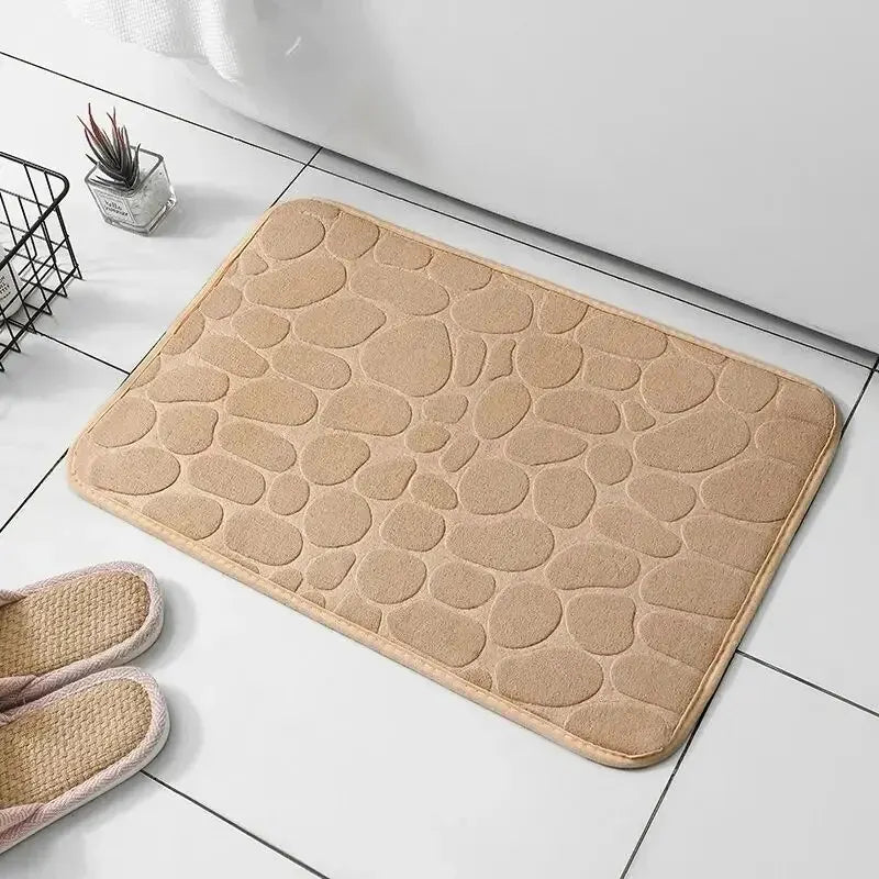 1pc embossed fiber carpet, bathroom living room anti slip mat, pebble floor mat, household items - Tasawoq