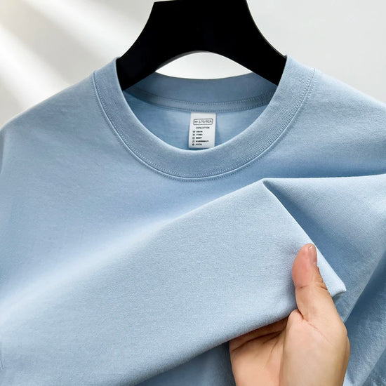 100% pure cotton summer high-end brand men's short sleeve round neck fashionable style half sleeved top breathable T-shirt - Tasawoq