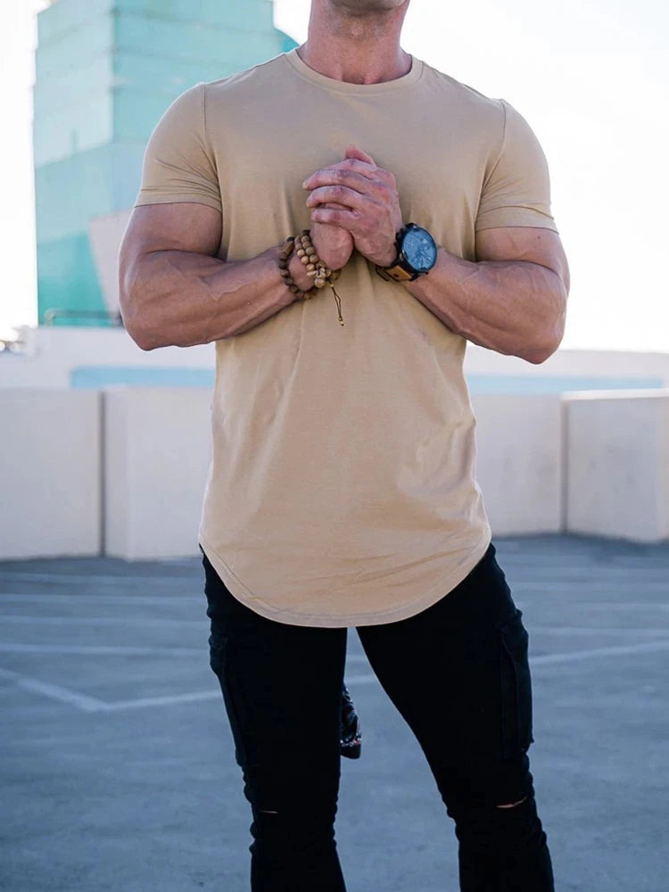 Muscle Fitness T-shirt Summer Men's Athleisure Workout short sleeve T-shirt High Quality cotton Men T-shirt Gym Sport Shirt Tops - Tasawoq