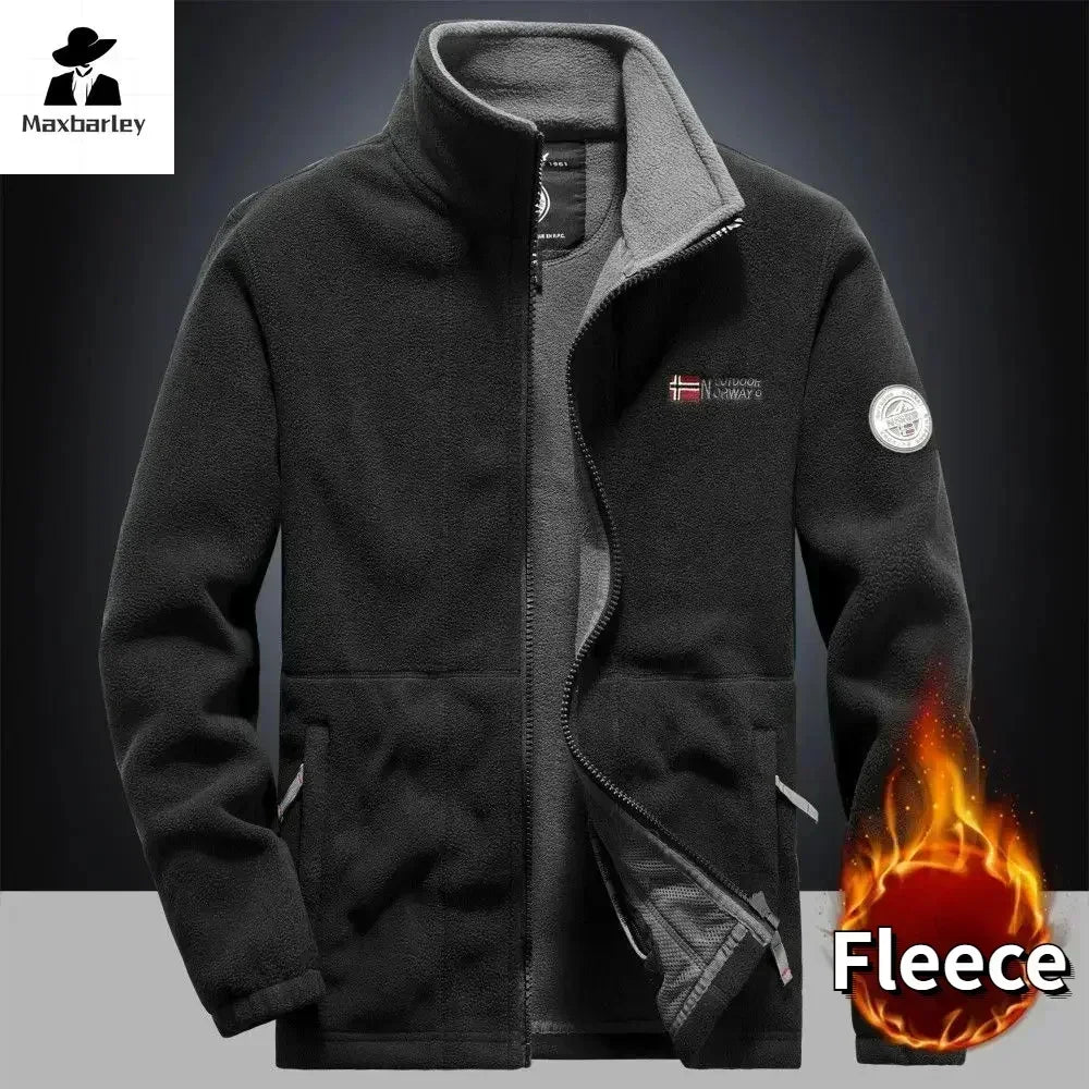 Winter Warm Fleece Jacket Men's Climbing Double Thickened Pocket Jacket Outdoor High Collar Windproof Ski Sweatshirt Coat Men - Tasawoq