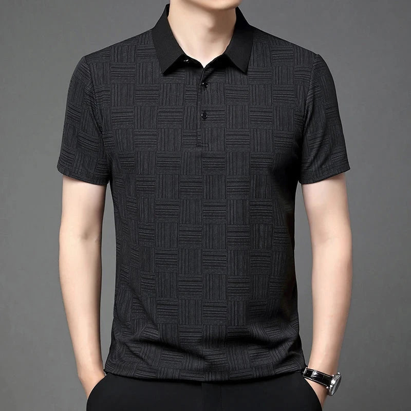 2024 Men's New Printed Business Casual Short sleeved POLO Shirt Fashion Short sleeved Comfortable and Breathable Top - Tasawoq