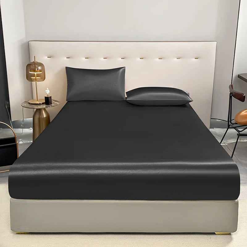 1Pc Waterproof Fitted Bed Sheet With Elastic Band Black Golden White Anti-slip Adjustable Mattress Cover (Pillowcase Need Order) - Tasawoq