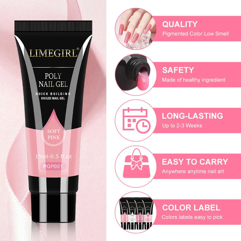 Nail Art Limegirl Kit Poly Nail Gel Extending Soaking Gel Kit Nail Art Acrylic Gel Varnish Kit For Novices Semi Permanent Gel So - Tasawoq