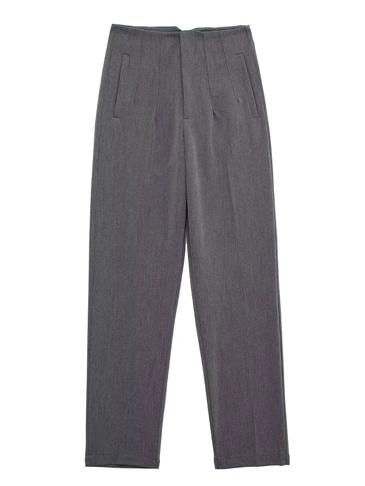 Willshela Women Fashion Straight Pants High Waist Front Zipper Trousers Vintage Full Length Female Chic Lady - Tasawoq