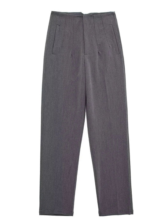 Willshela Women Fashion Straight Pants High Waist Front Zipper Trousers Vintage Full Length Female Chic Lady - Tasawoq