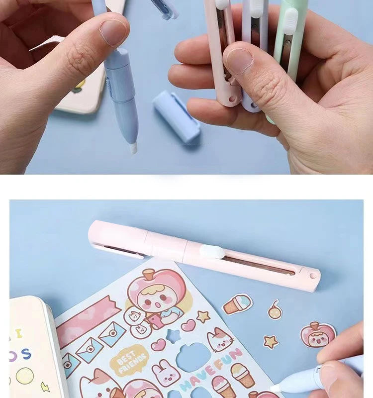 1pc Mini Portable Scissors Paper Cutter Knife 2 In 1 Multifunctional Pocket Pen Shape Scrapbooking Carving Cutting Art Tools