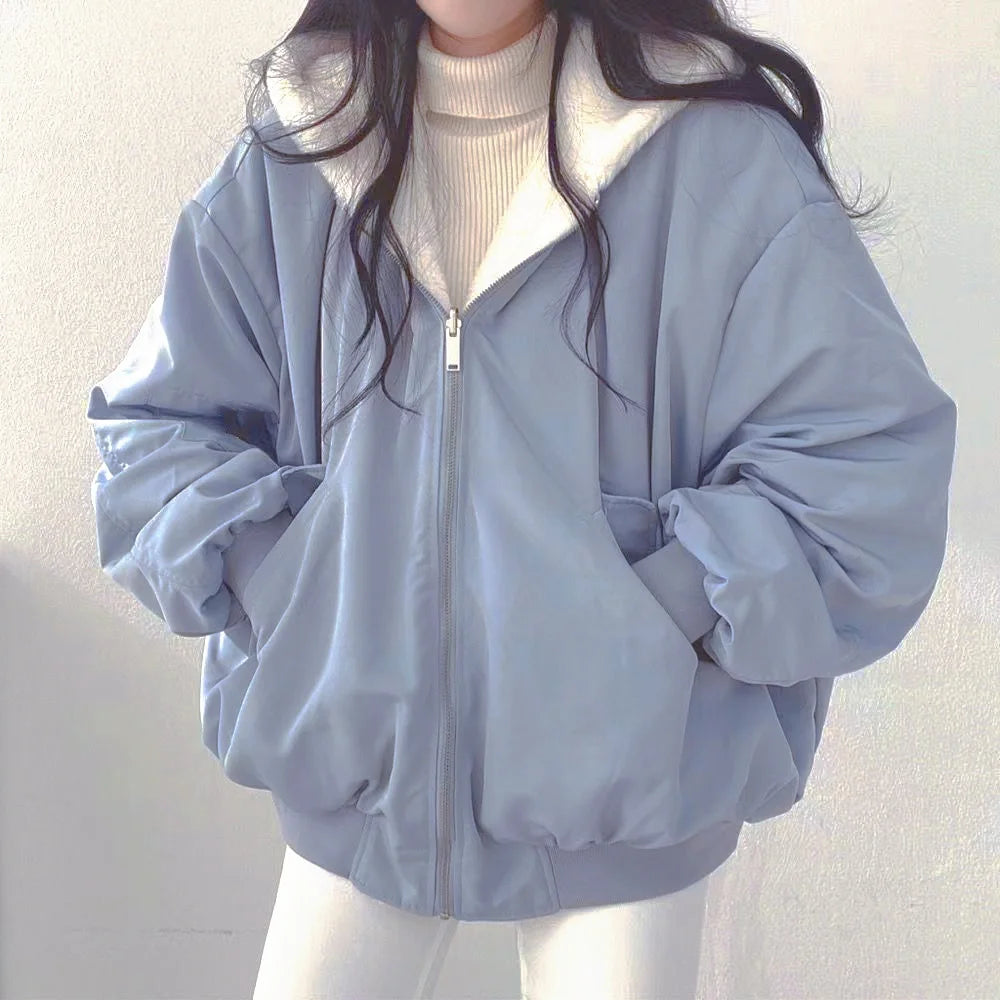 New Jackets for Women Thick Warm Parkas Oversized Double Sided Hooded Coat Korean Fashion Casual Loose Zip Up Jackets Coat Women - Tasawoq