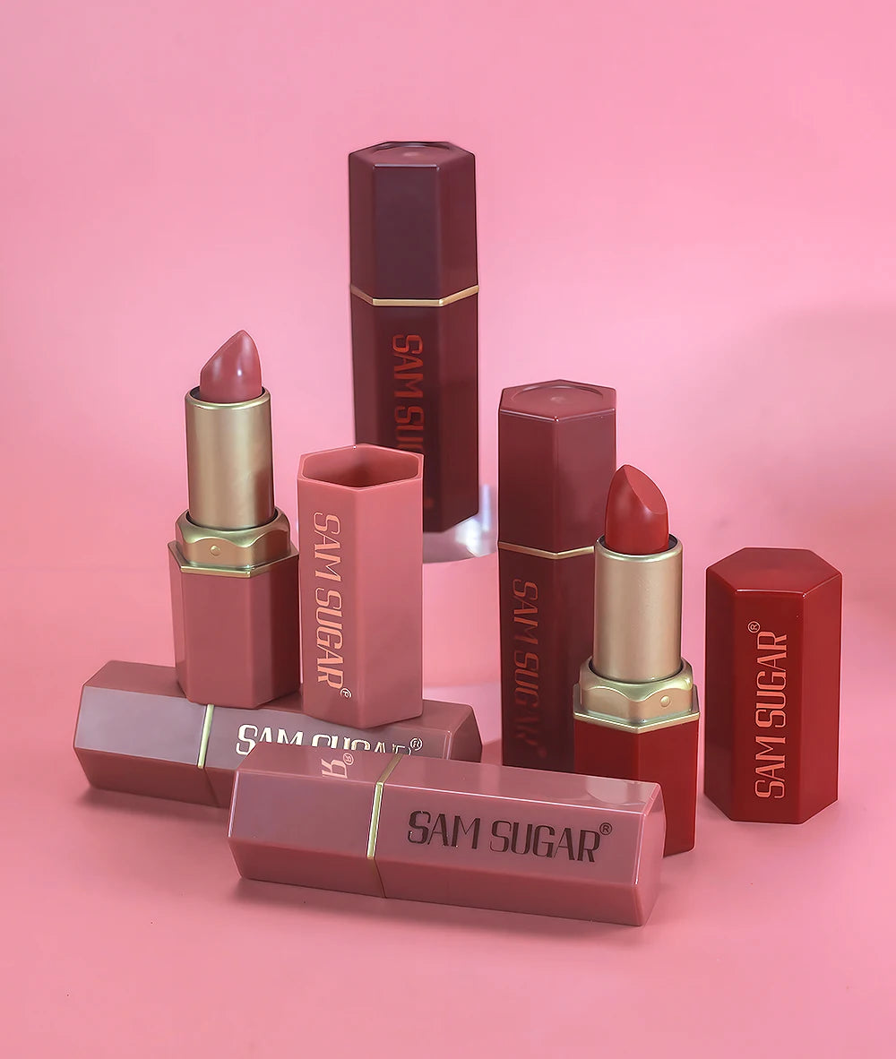 6 Colors Gold Bar Tube Lipstick Matte Texture Pearlescent Glitter Velvet Lipstick Valentine's Day Gift 6PCS - Tasawoq